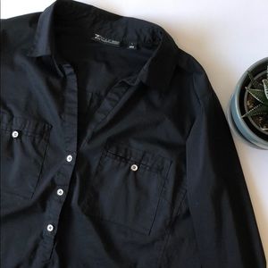 Boss girl Black collared shirt with silver buttons